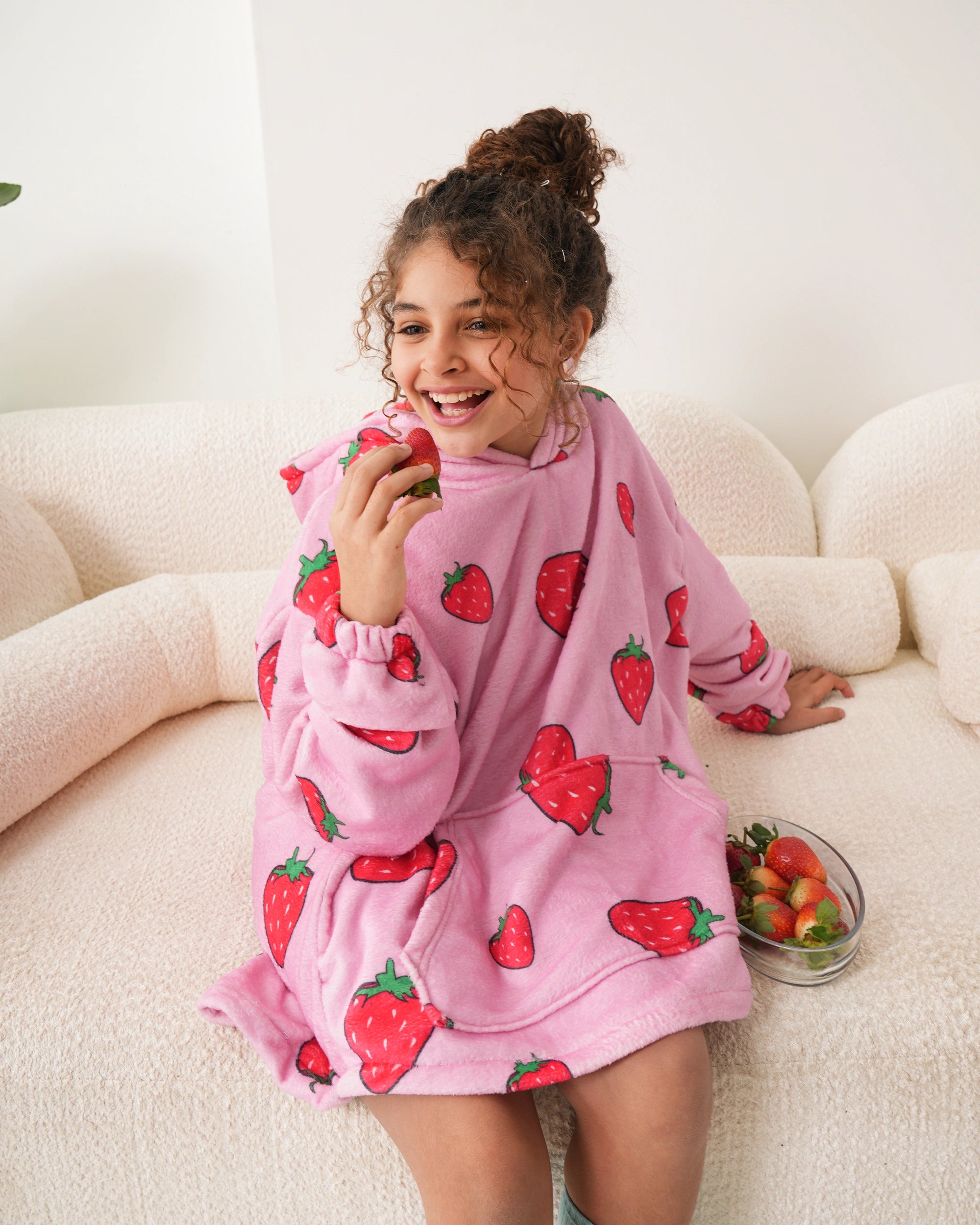 Strawberry Kids Blanket Hoodie - Strawberry